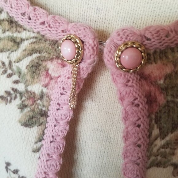 VINTAGE sieger wool granny cardigan sweater roses pink - Picture 3 of 14